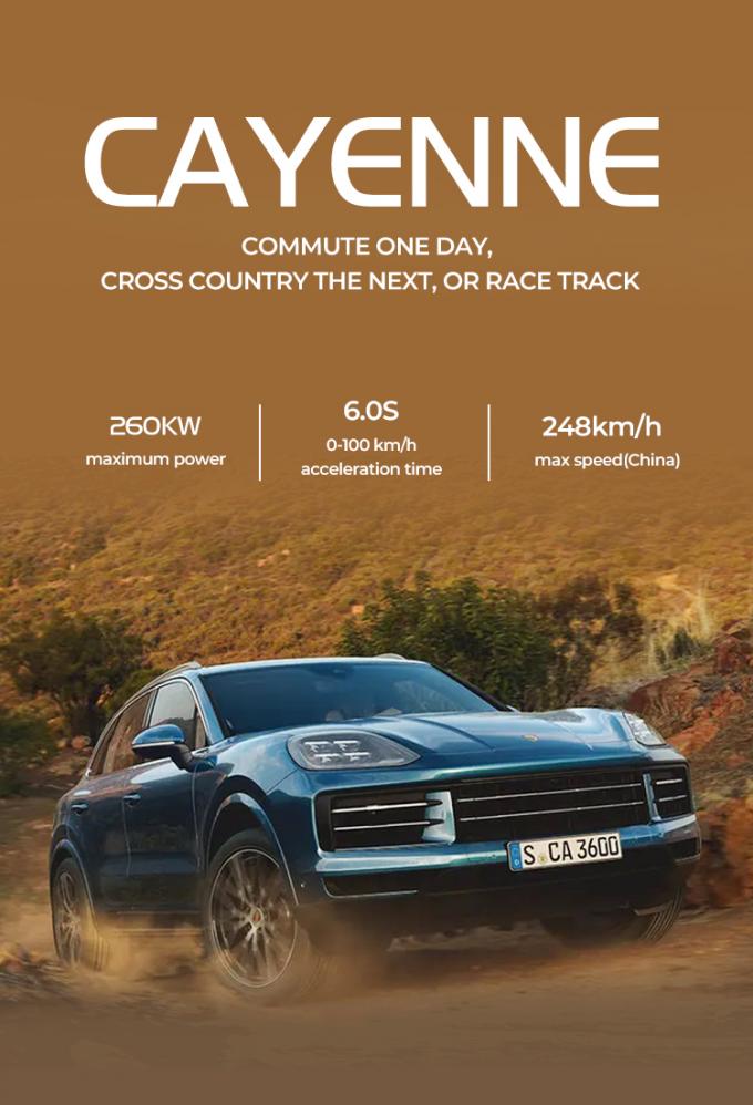 CAYENNEPEPER ZET ÉÉN DAG, DWARSland de om VOLGENDE, OF van de de machts6.0s 0-100 km/hacceleration tijd 248km/h van het RASspoor 260KW maximum maximum snelheid (China)